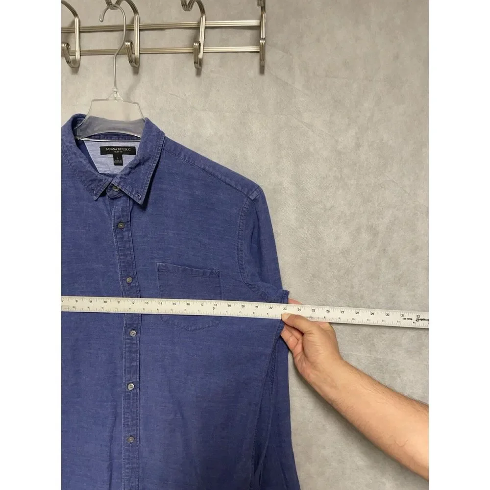 Banana Republic Shirt Men L Blue Linen Cotton Button Up Slim Hybrid Casual Beach